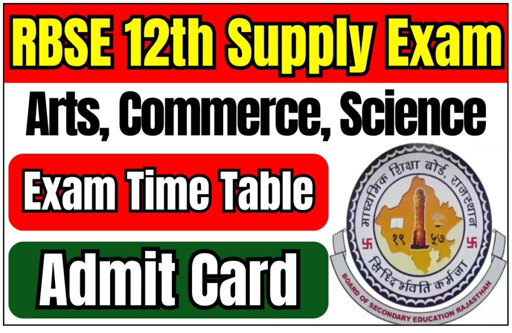 RBSE 12th Supplementary Time Table 2024 Admit Card