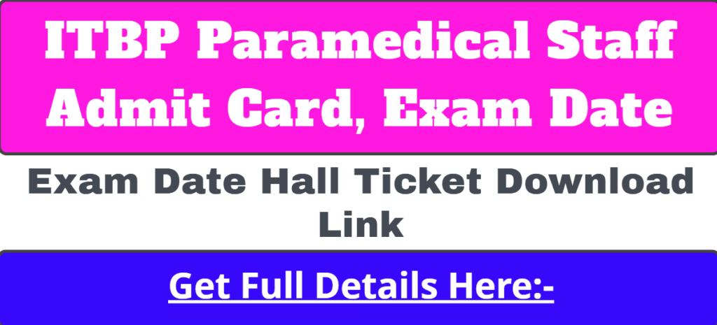 ITBP Paramedical Staff Exam Date Admit Card