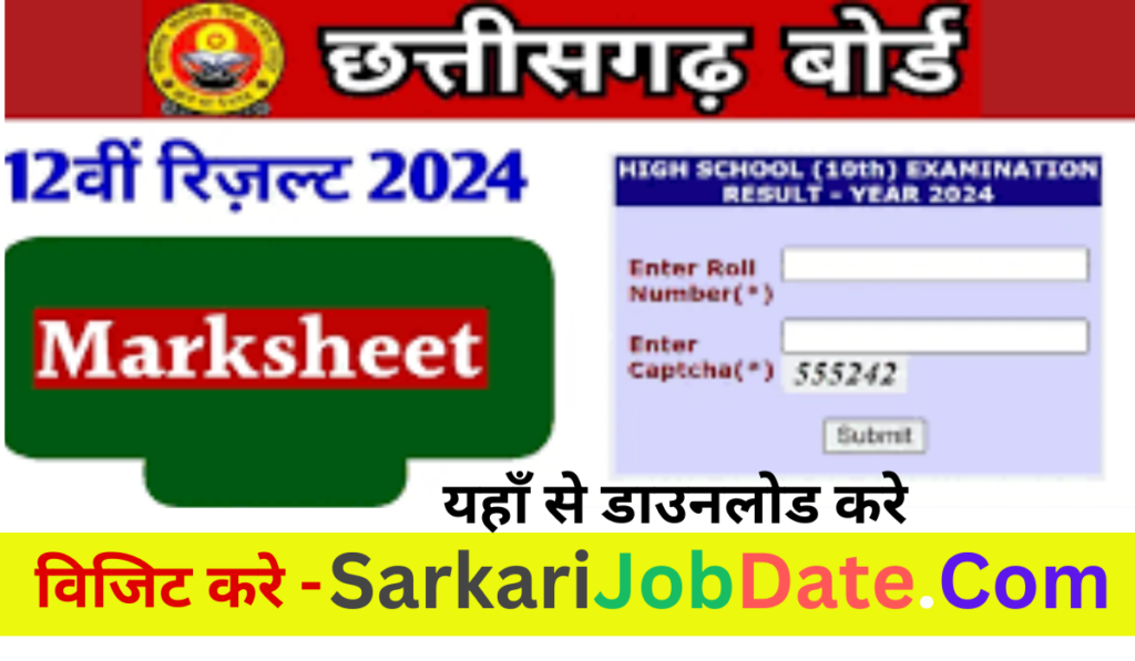  CGBSE 12th Supply Result Marksheet Download 