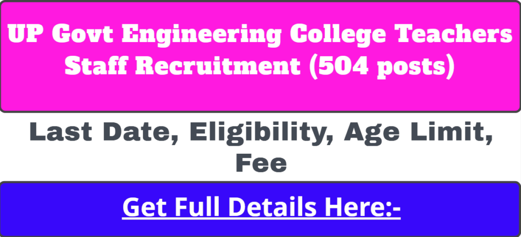 UP Govt Engineering College Teachers Staff Recruitment