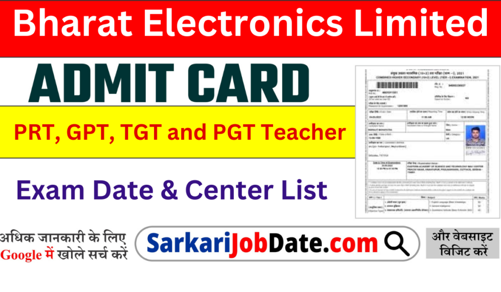 BEL Teacher Exam Date Admit Card 