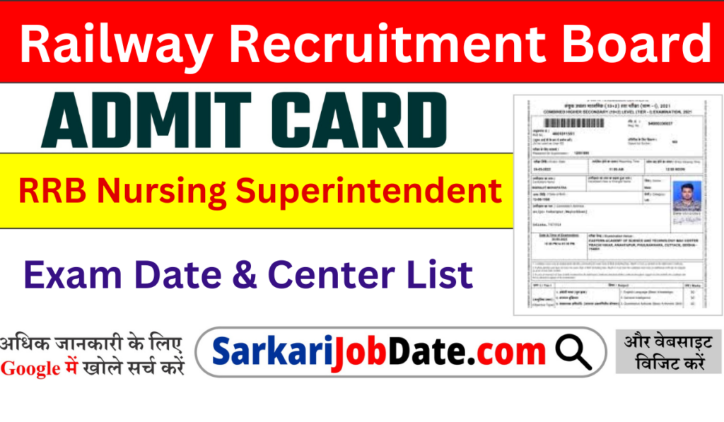 RRB Nursing Superintendent Admit card 2024