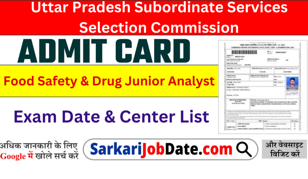 UP Food Safety & Drug Junior analyst Exam Date & Call Letter 