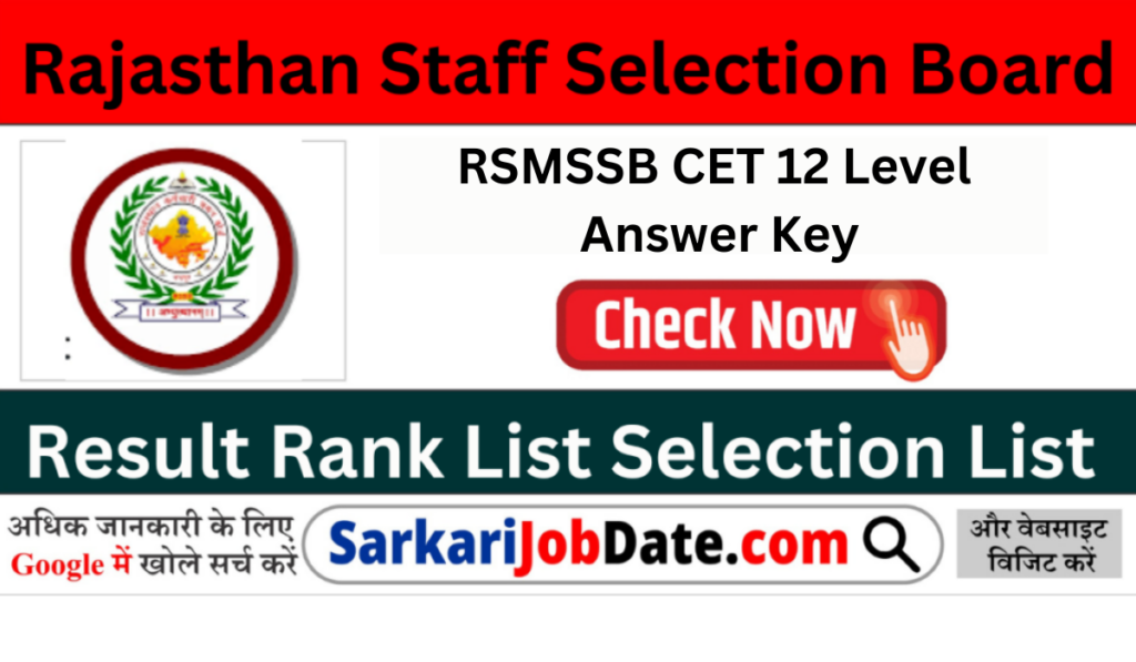 Rajasthan CET 12th Level Answer Key 