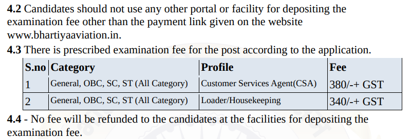 BAS CSA Housekeeping Vacancy Application Fee